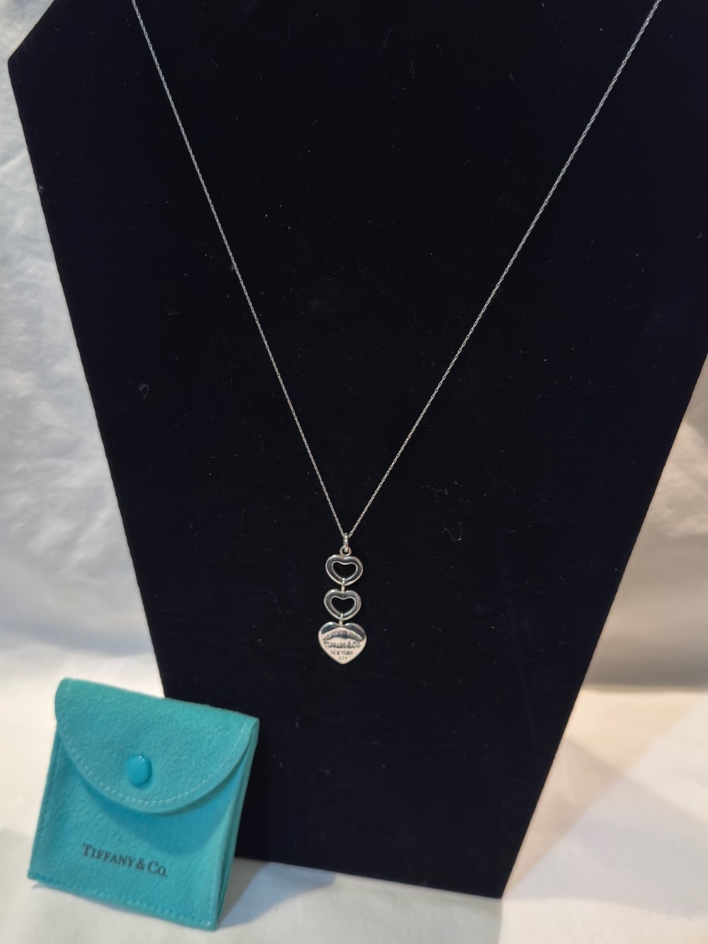 EUC AUTHENTIC Tiffany & Co. Sterling Silver Three-Heart Drop Necklace - Silver